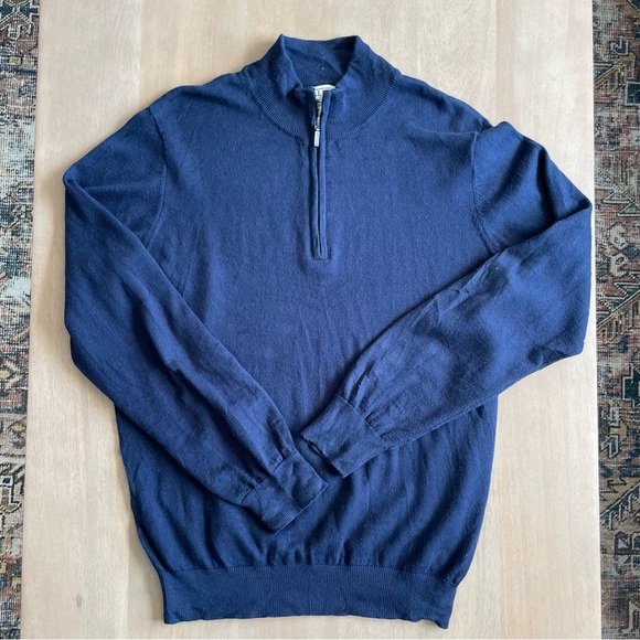 L.L. Bean Men's Navy Wicked Soft Cotton/Cashmere Sweater, Quarter-Zip - Picture 4 of 10